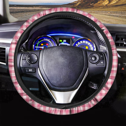 Pink Check Pattern Print Car Steering Wheel Cover