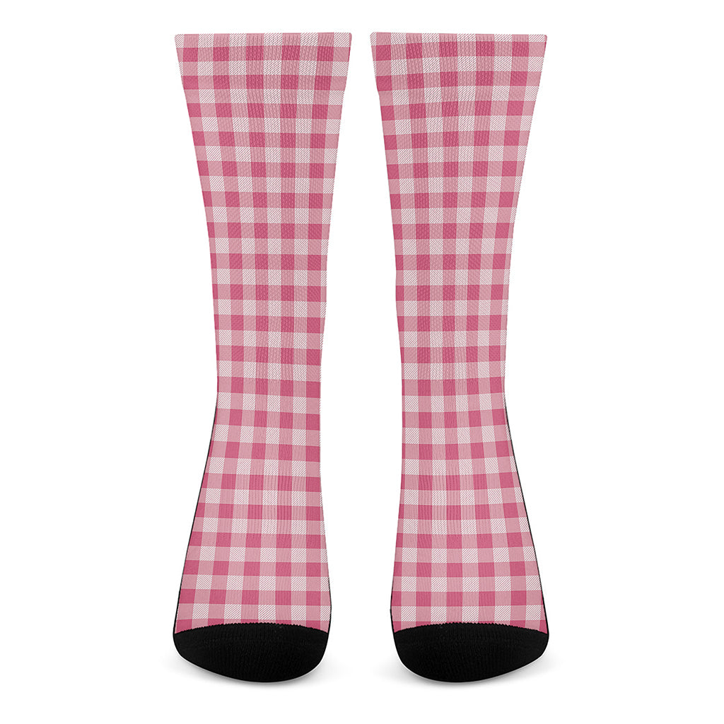 Pink Check Pattern Print Crew Socks