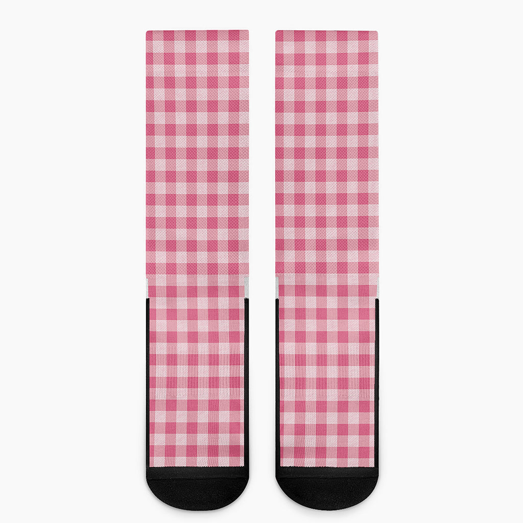 Pink Check Pattern Print Crew Socks