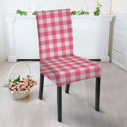 Pink Check Pattern Print Dining Chair Slipcover
