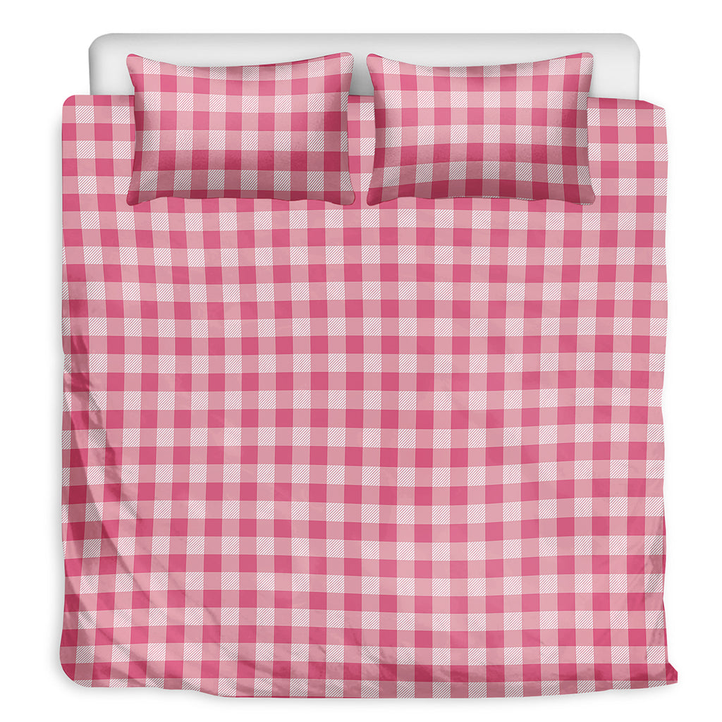 Pink Check Pattern Print Duvet Cover Bedding Set