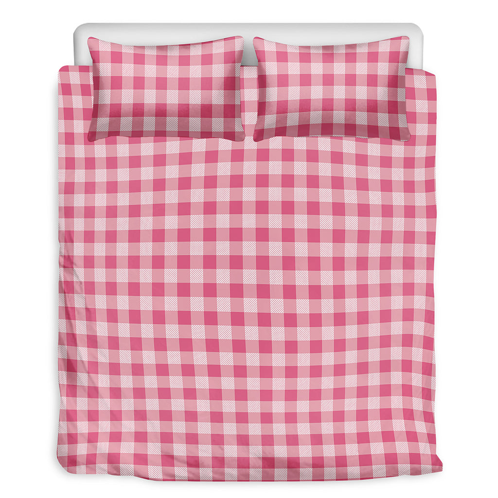 Pink Check Pattern Print Duvet Cover Bedding Set