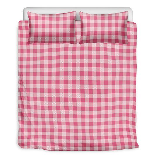 Pink Check Pattern Print Duvet Cover Bedding Set