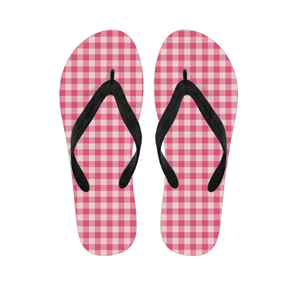 Pink Check Pattern Print Flip Flops