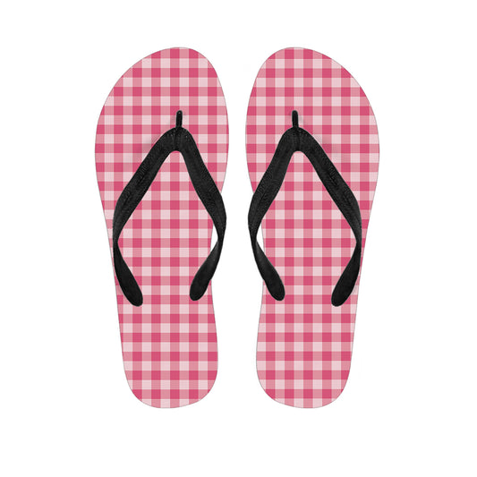 Pink Check Pattern Print Flip Flops