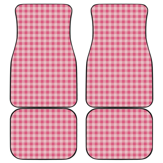 Pink Check Pattern Print Front and Back Car Floor Mats