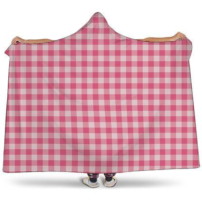 Pink Check Pattern Print Hooded Blanket