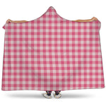 Pink Check Pattern Print Hooded Blanket