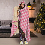 Pink Check Pattern Print Hooded Blanket