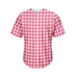 Pink Check Pattern Print Men's Baseball Jersey