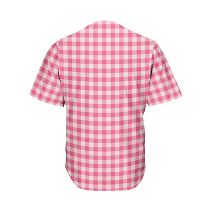 Pink Check Pattern Print Men's Baseball Jersey