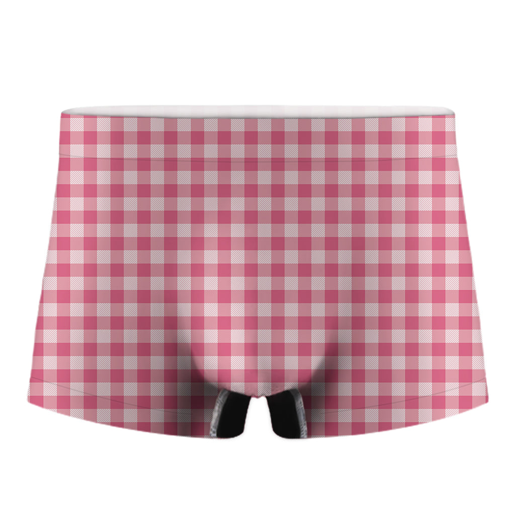 Pink Check Pattern Print Men's Boxer Briefs