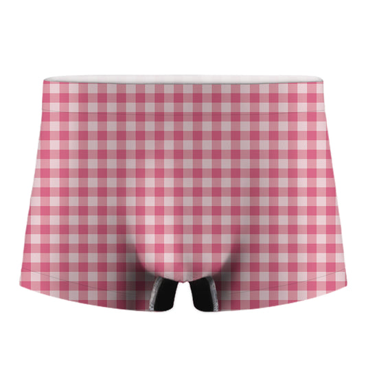 Pink Check Pattern Print Men's Boxer Briefs