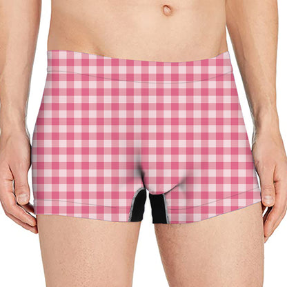 Pink Check Pattern Print Men's Boxer Briefs