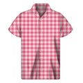 Pink Check Pattern Print Men's Short Sleeve Shirt