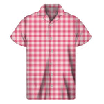Pink Check Pattern Print Men's Short Sleeve Shirt