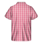 Pink Check Pattern Print Men's Short Sleeve Shirt