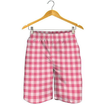 Pink Check Pattern Print Men's Shorts