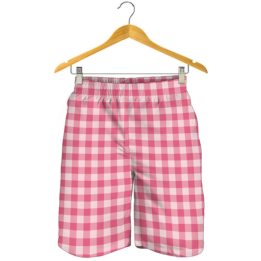 Pink Check Pattern Print Men's Shorts