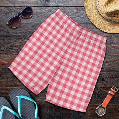 Pink Check Pattern Print Men's Shorts