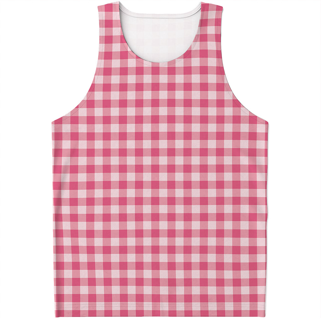 Pink Check Pattern Print Men's Tank Top
