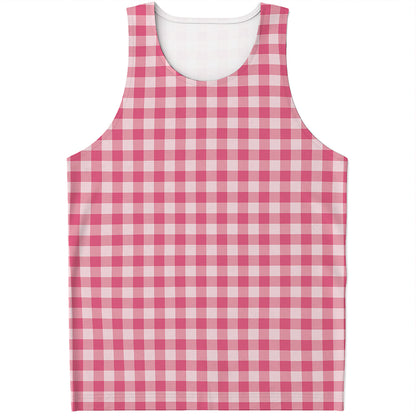 Pink Check Pattern Print Men's Tank Top