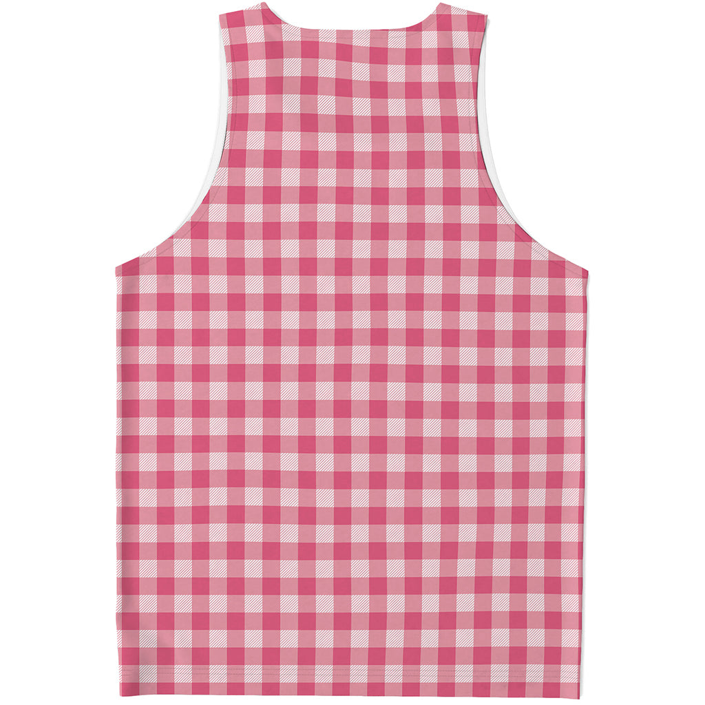 Pink Check Pattern Print Men's Tank Top