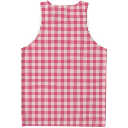 Pink Check Pattern Print Men's Tank Top
