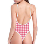 Pink Check Pattern Print One Piece High Cut Swimsuit