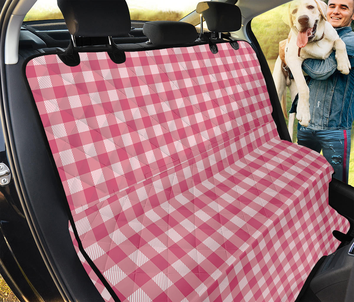 Pink Check Pattern Print Pet Car Back Seat Cover