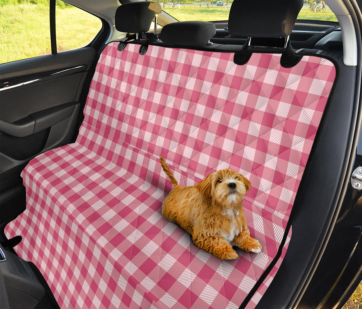 Pink Check Pattern Print Pet Car Back Seat Cover