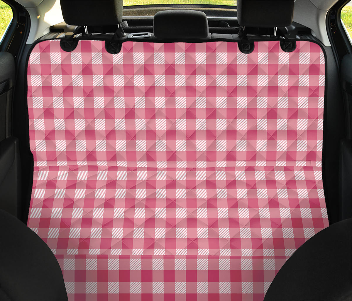 Pink Check Pattern Print Pet Car Back Seat Cover
