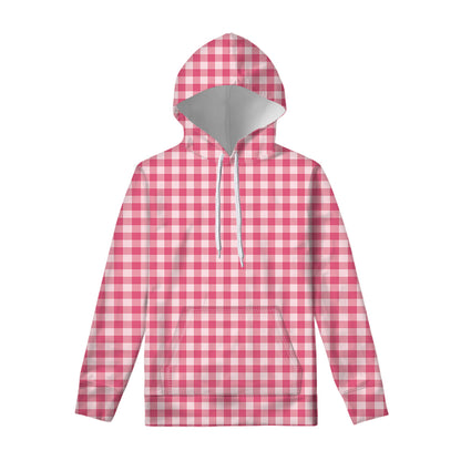 Pink Check Pattern Print Pullover Hoodie