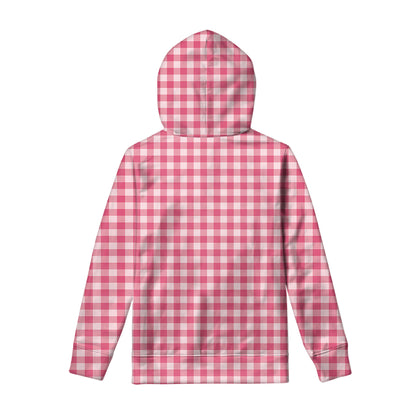 Pink Check Pattern Print Pullover Hoodie