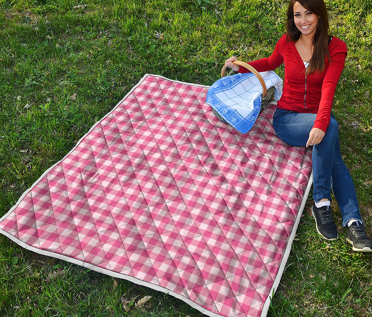 Pink Check Pattern Print Quilt