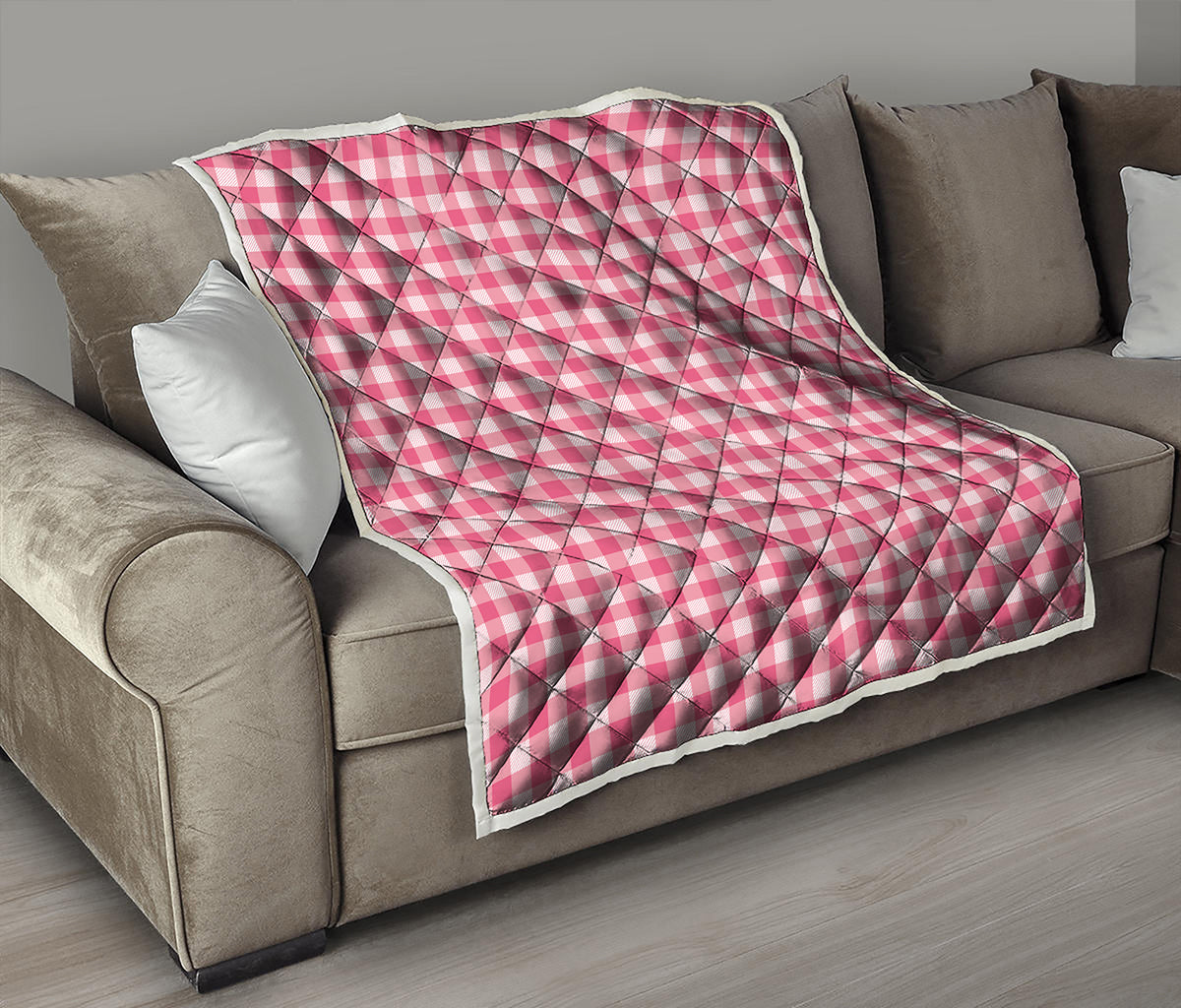 Pink Check Pattern Print Quilt