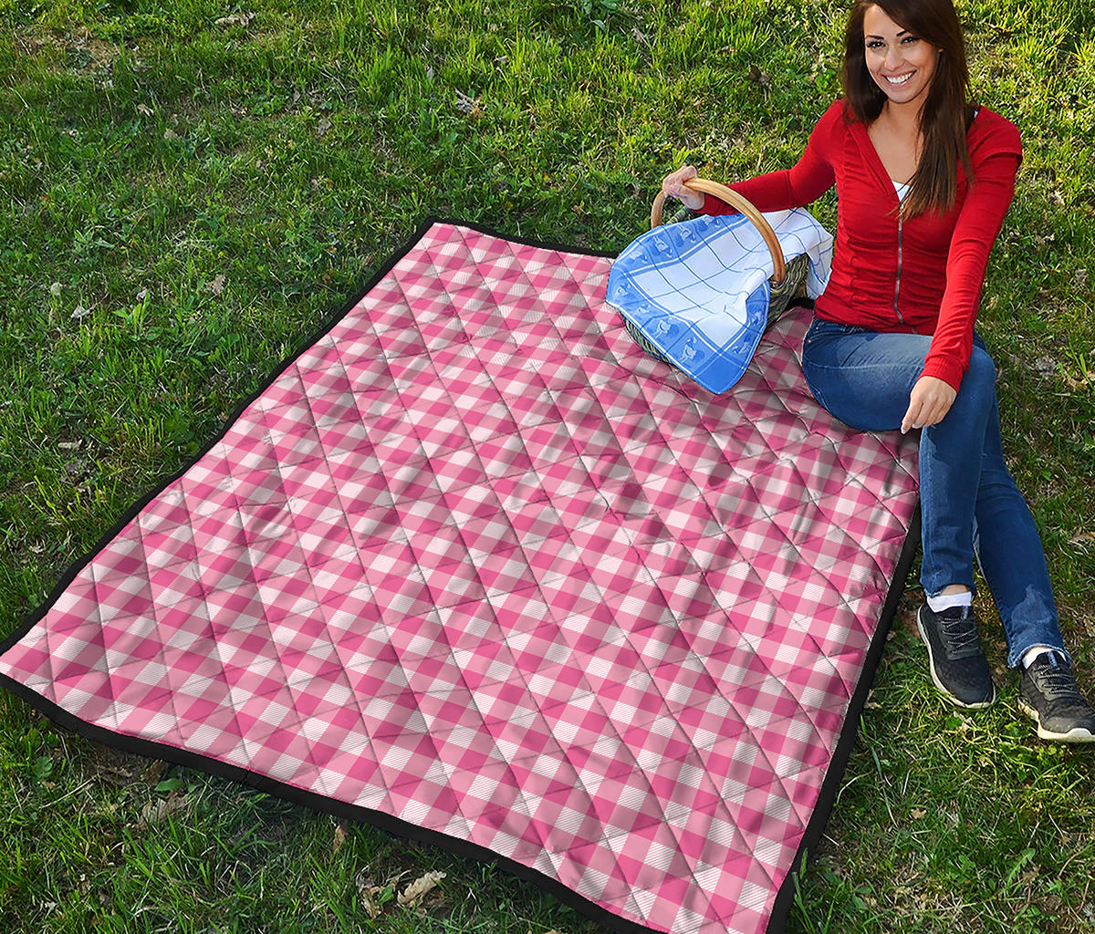 Pink Check Pattern Print Quilt