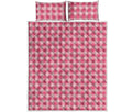 Pink Check Pattern Print Quilt Bed Set