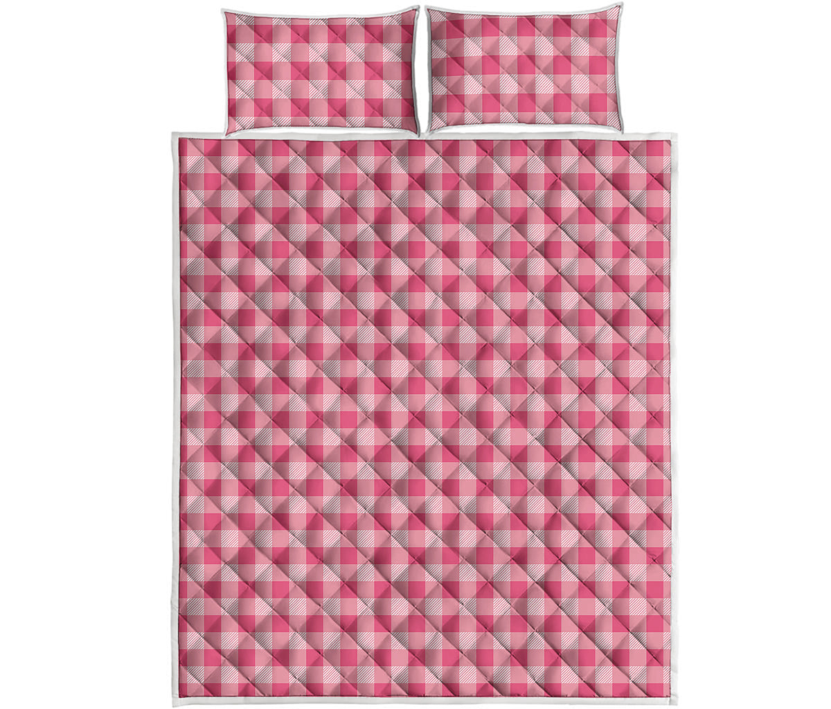 Pink Check Pattern Print Quilt Bed Set