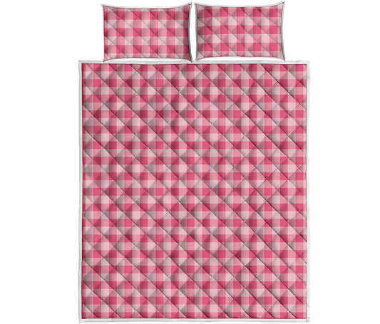 Pink Check Pattern Print Quilt Bed Set