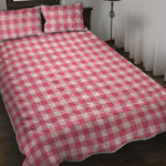 Pink Check Pattern Print Quilt Bed Set