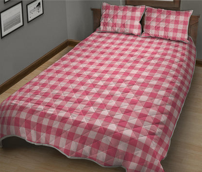 Pink Check Pattern Print Quilt Bed Set