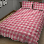 Pink Check Pattern Print Quilt Bed Set