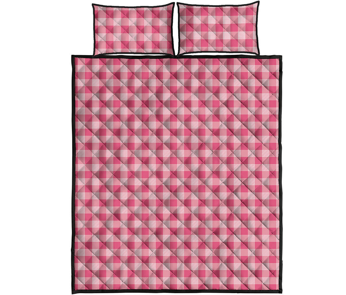 Pink Check Pattern Print Quilt Bed Set