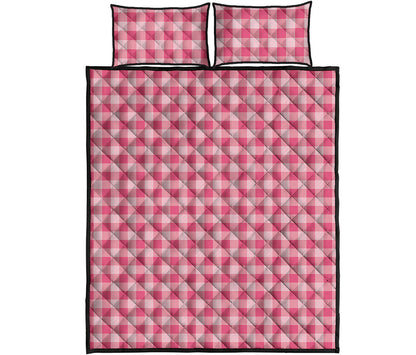 Pink Check Pattern Print Quilt Bed Set