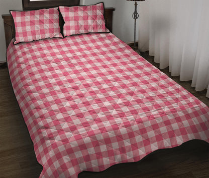 Pink Check Pattern Print Quilt Bed Set