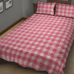 Pink Check Pattern Print Quilt Bed Set