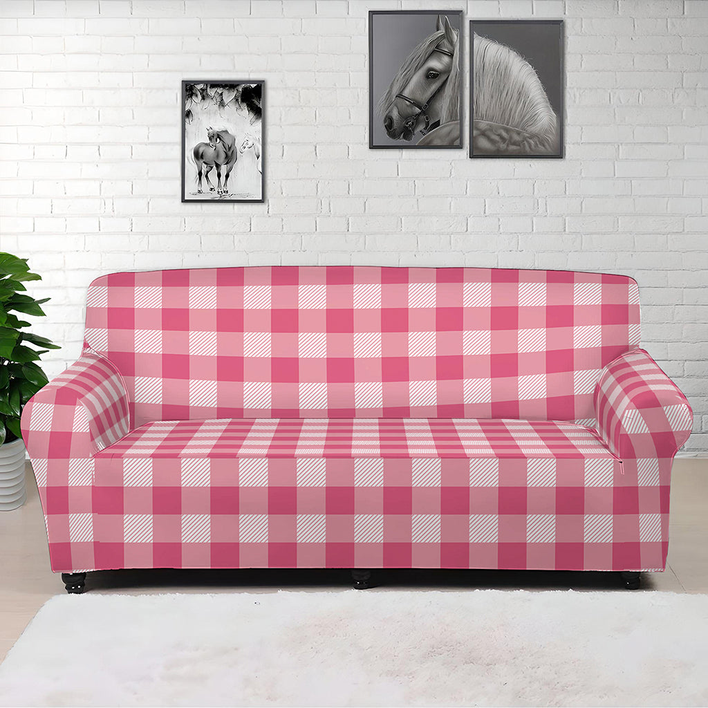Pink Check Pattern Print Sofa Cover