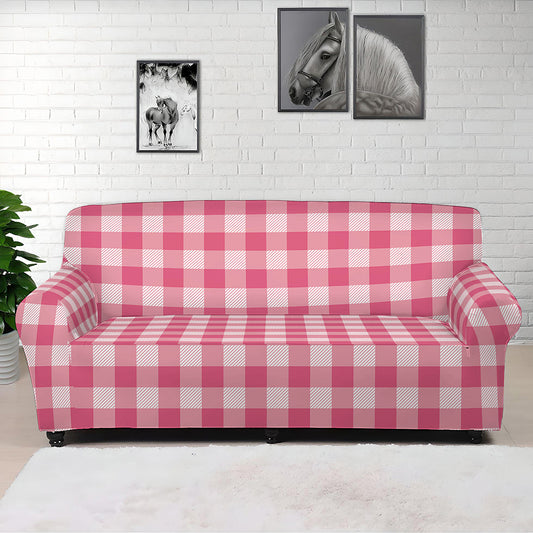 Pink Check Pattern Print Sofa Cover