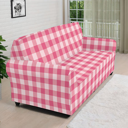Pink Check Pattern Print Sofa Cover
